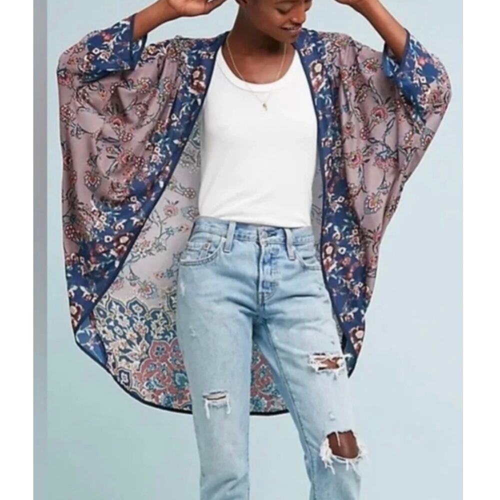 Mahila Anthropologie Floral Cocoon Kimono One Size 100% Modal Boho Duster